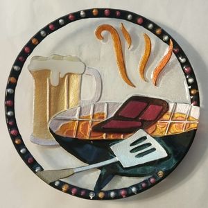 BBQ Grill Beer Glass Plate